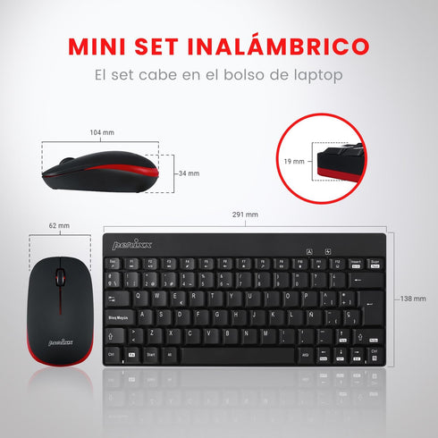 Perixx PERIDUO-712B ES Wireless Keyboard and Mouse Combo - Black - Español QWERTY...