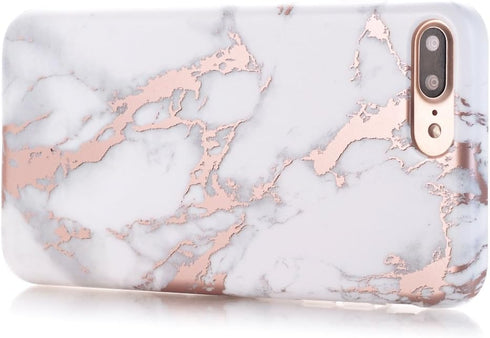 BAISRKE Shiny Rose Gold White Marble Design Clear Bumper Matte TPU Soft Rubber Silicone Cover Phone Case Compatible with iPhone 7 Plus iPhone 8 Pl...