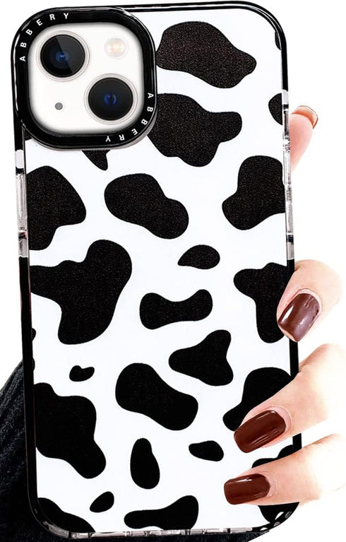 Abbery Designed for iPhone 13 Mini Case Cow Print, Clear with Design Cow Pattern Cute Durable Silicone TPU Sturdy Shockproof Protective Woman Girl...