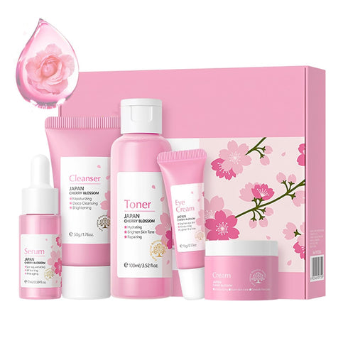 Korean Skin Care Set - Sakura Skin Care Sets & Kits - Women Gift Sets with Cleanser-Toner-Serum-Face Cream-Eye Cream - Skin Care Routine Kit for W...
