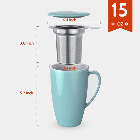 Sweese Porcelain Tea Mug with Infuser and Lid, 15 oz - Microwave Safe, Quality Tea Cup for Hot Water...