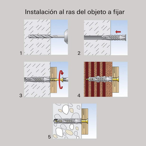 fischer Universal Plug UX 6x35 R (with Rim)100pcs Use in All Solid Hollow and Board Building Materials Holds in Concrete Masonry Gypsum Plasterboa...
