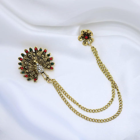 Gold Silver Plated Chain Rose Flower Violin Five-pointed Star Brooches Collar Pins Crystal With Hanging Chain Suit Shirt Lapel Brooch Pin Fashion ...