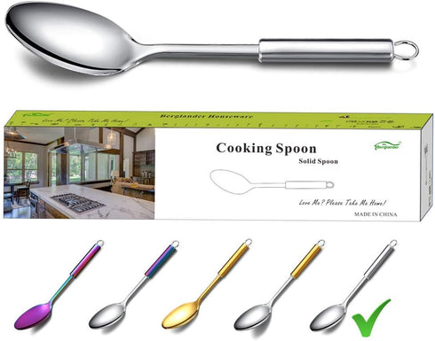 Berglander Solid Spoon, Stainless Steel Solid Cooking Spoon,Solid Serving Spoon, Kitchen Spoons, Spoon for Cooking, Basting Spoon Non-Stick And He...