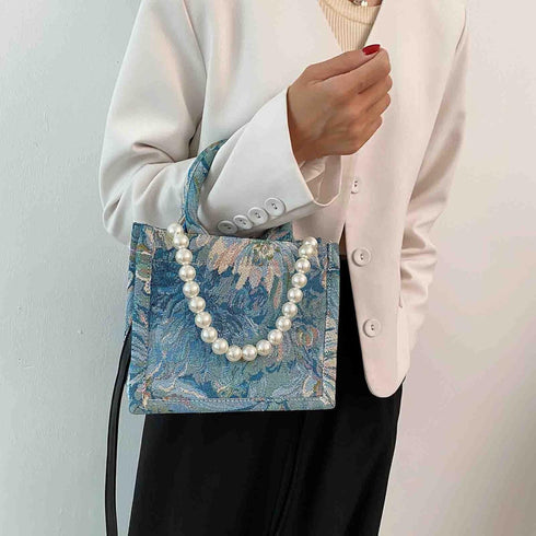 Fashion luxury tote bag cotton linen one shoulder large capacity jacquard embroidery retro Oil Painting handbag...