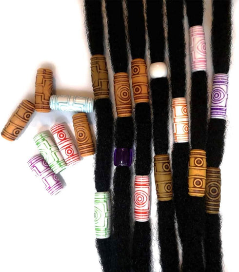 52PCS Dreadlocks Beads Imitation Wood Dread Jewerly Hair Tube Beads Accessories For Braids Twists Locs Mixed Color DIY Craft Barrel Beads Clips...