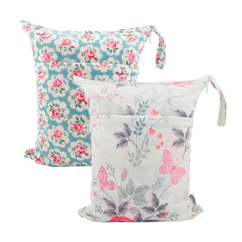 ALVABABY 2pcs Cloth Diaper Wet Dry Bags Waterproof Reusable with Two Zippered Pockets Travel Beach Pool Daycare Soiled Baby Items Yoga Gym Bag for...