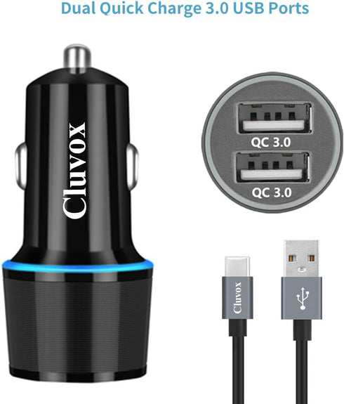 Fast USB Car Charger for Samsung Galaxy A55/A54/A53/A50/A15/A14/S24/S23/S22/S21 Plus/Ultra/S20 FE/S10/S9/S8/Note 20/A10S/A21/A31/A51 Quick Charge ...