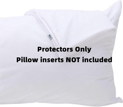 Feather Proof Pillow Protectors with Zipper Standard Size 2 Pack - 100% Waterproof - Down Proof - Terry Surface...