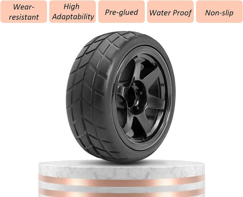 RC Station RC Drift Wheels and Tires Tyres 1/10 1/16 RC Wheels Preglued 4PCS 12mm Hex RC Wheels and Tires Tyres OD 2.58" with Foam Inserts for Tra...