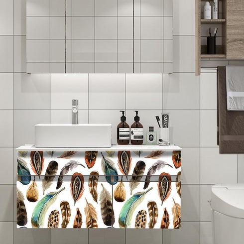 Boho Peel and Stick Wallpaper, 17.71in X 118.1in Self Adhesive Removable WallPaper Brown/Green Plumes Contact Paper Waterproof Decorative Wallpape...