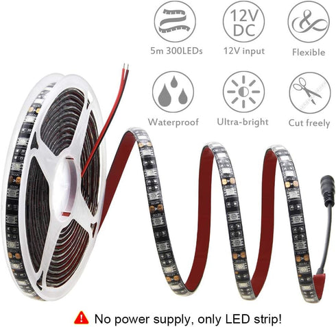 ALITOVE 16.4ft 5050 Blue LED Flexible Strip Ribbon Light Black PCB DC 12V 5M 300 LEDs Waterproof IP65 for Home Garden Commercial Area Lighting, Wi...