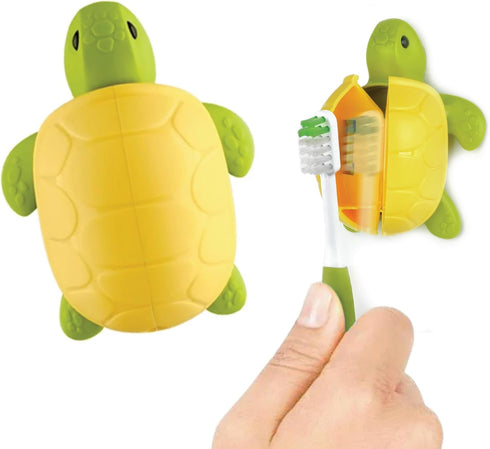 Flipper Fun Animal Turtle Toothbrush Cover – Kids Toothbrush Holder with Cover – Toothbrush Holders for Bathrooms - Suction Cup Toothbrush Holder...