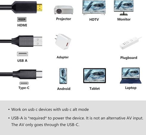 USB C to HDMI Cable,Phone toTV Adapter 6Ft 4K Display & Charging for Macbook Pro/iPad Pro/Chromebook/Laptop/Samsung phones to TV/Monitor/Projector...