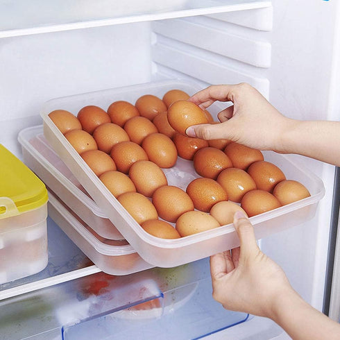 HANSGO Egg Holder for Refrigerator, Deviled Egg Tray Carrier with Lid Fridge Egg Dispenser Egg Storage Stackable Plastic Egg Containers