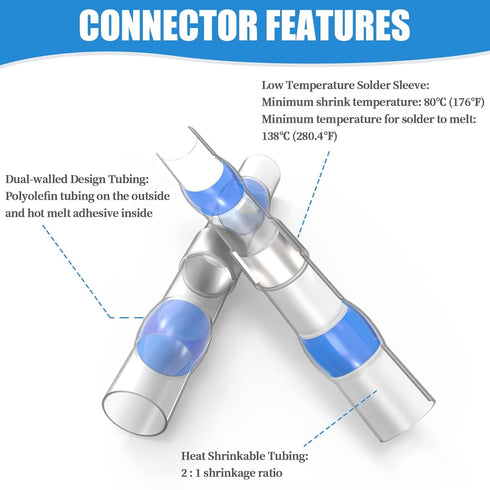 150PCS Solder Seal Wire Connectors 26-8 AWG, Self Soldering Heat Shrink Wire Connectors Marine Grade Waterproof Insulated Electrical Butt Splice W...