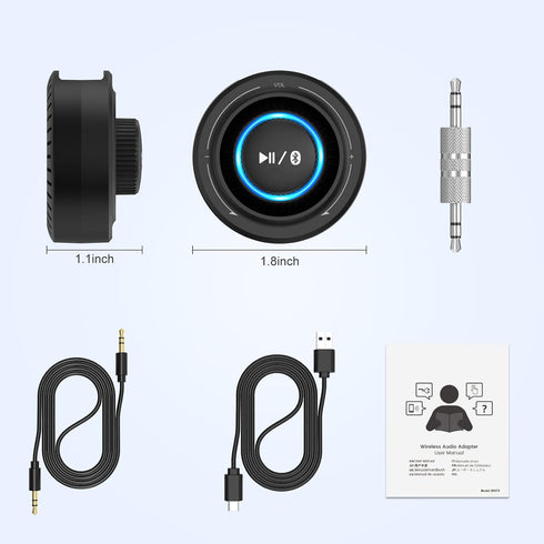 Bluetooth Car kit Aux Receiver, Portable 3.5mm Aux Bluetooth Car System for Car Radio Bluetooth 5.2 Wireless Audio Receiver for Car Stereo Home St...