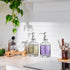 GLADPURE Soap Dispenser - 2 Pack, 18 Oz Antique Design Thick Glass Hand Soap Dispensers; with 304 Rust Proof Stainless Steel Pump, 6Pcs Clear Stic...