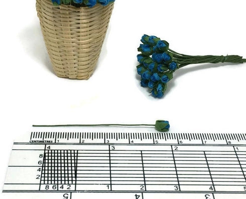 1 Bundle of 50 Blue Tiny Rose Mulberry Paper Flower Scrapbook Craft 5mm Card Wedding Dollhouse S-265...