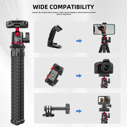 Flexible Phone Tripod for GoPro, Mini Camera Stand with Remote, 1/4'' Screw with Phone Holder&Cold Shoe, Tripod Holder for iPhone Samsung Canon Ni...