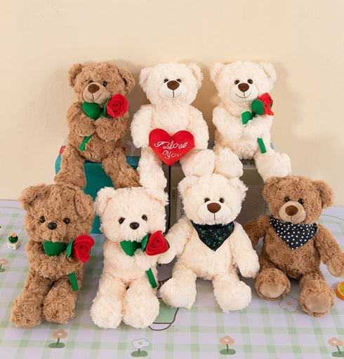 Teddy Bear Stuffed Animal with Rose, Soft Cuddly Stuffed Plush Bear, Gifts for Kids Baby Toddlers on Baby Shower, Valentine's Day (Brown with Rose...