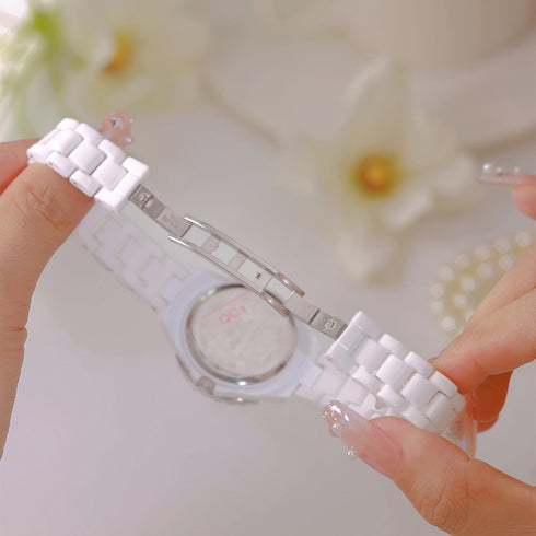 Gosasa Womens Luxury Wrist Watch Fashion Rhinestone White Ceramic Watch Casual Lady Nice Dress Watches (Black)...