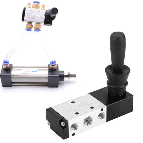 Pneumatic Manual Control Valve 5 Port 3 Position Hand Lever Valve 0~0.8Mpa Pneumatic Air Hand Lever Operated Valve Solenoid Valve, (Inlet PT1/4) (...