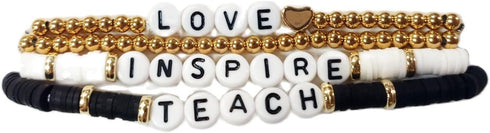 Pingyongchang Beaded Teacher Bracelet Mixed Color Ploymer Clay Bracelets for Women Bohemian Handmade Beaded Teacher Appreciation Bracelet Love Tea...