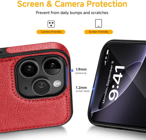 Unique Design Luxury Leather Business Phone Case for iPhone 11 Pro Max Anti-Slip Scratch Resistant Ultra Slim Protective Case (2019,6.5”) (Red)...