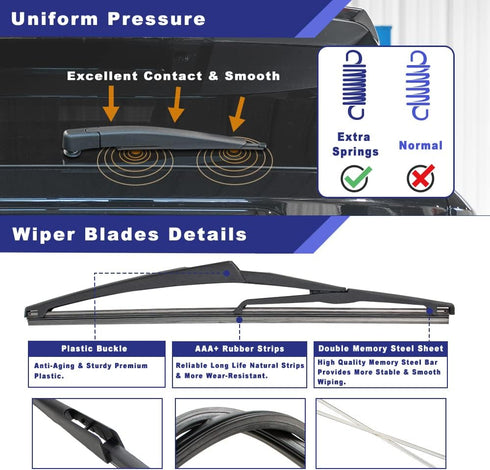 Rear Windshield Wiper Arm Blade Assembly Kit Compatible with 2014-2020 Nissan Rogue, 2017-2020 Nissan Rogue Sport, 2013-2020 Nissan Pathfinder Rea...