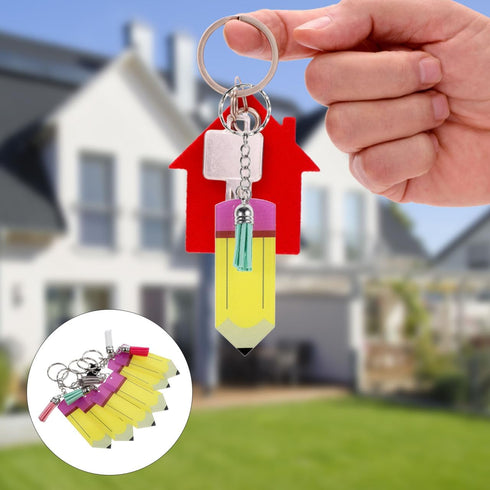 Tassel Keychain 6pcs Blank Tassel Pencil Keychain Letter Decor Cartoon Keychain Pencil Key Ring Decorative Bag Pendant Cartoon Keyring Decorations...