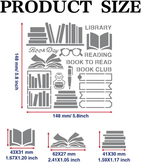 Book Metal Stencil Book Metal Journal Stencils LIBRARY READING BOOK to READ BOOK CLUB 6×6inch DIY Template for Diary Scrapbooking Card...