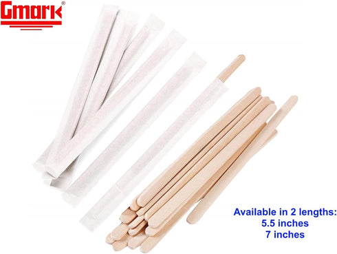 Gmark Individually Wrapped 5.5" Coffee Stir Sticks (length 140mm, width 6mm, thick 1.3mm) - 500pc Round End, Eco Friendly Coffee Stirrers for Hot ...