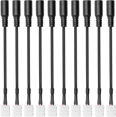 LightingWill 10pcs/Pack Strip to DC Female Plug Solderless Snap Down 2Pin Conductor LED Strip Connector for Quick Splitter Connection of 8mm Wide ...