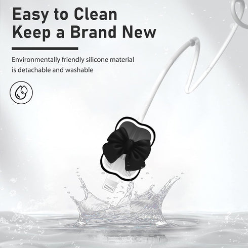Kawaii Phone Cable Protector for iPhone 18W/20W USB-C Charger with 3D Bow Tie Wave Design,Clear Soft Charger Protective Case Data Line Cover Cute ...