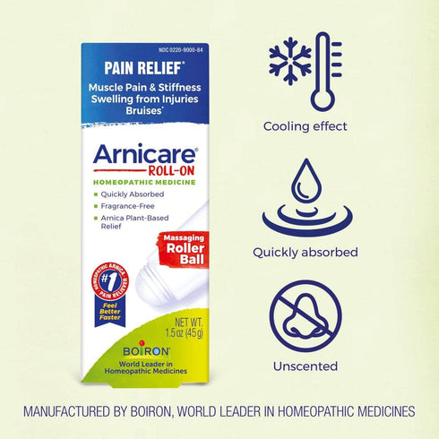 Boiron Arnicare Roll-On for Relief of Joint Pain, Muscle Pain, Muscle Soreness, and Swelling from Bruises or Injury - Non-greasy and Fragrance-Fre...