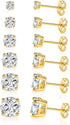 6 Pairs 14K Yellow Gold Plated Round Cut Clear Cubic Zirconia Stud Earring Pack...