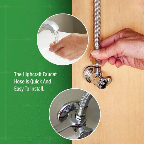Highcraft CNCT2471 Braided Faucet Connector Female Compression Fitting, 24 In, Stainless Steel Lead-Free, 2 Feet...