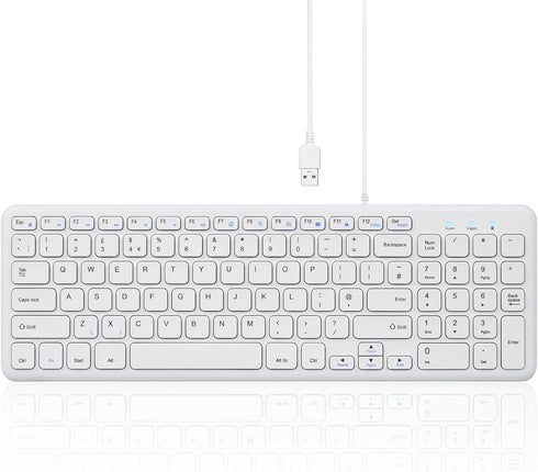 Perixx PERIBOARD-213W Wired Quiet USB Scissor Keyboard - 14.45x4.76x0.70 Inches - Compact Design with Number Pad - White - US English (PERIBOARD-2...
