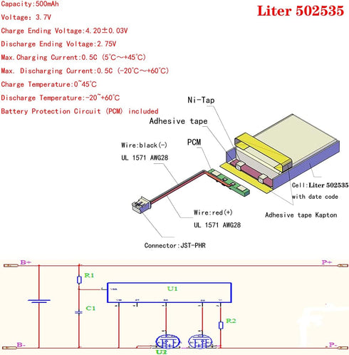 3.7V Lipo Battery 500mAh Rechargeable Lithium ion Polymer Battery 502535 Lithium Polymer ion Battery with JST Connector...