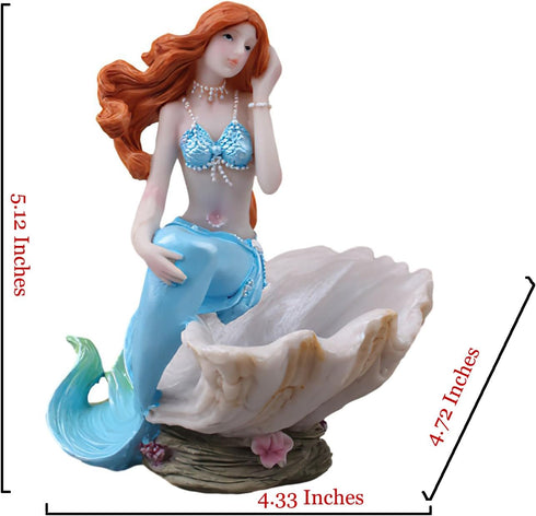 Mermaid Figurines Shell Aquarium Ornament Resin Mediterranean Style Mermaid Princess Craft Statue Jewelry Storage Organizer Gifts for Girls,Fish T...