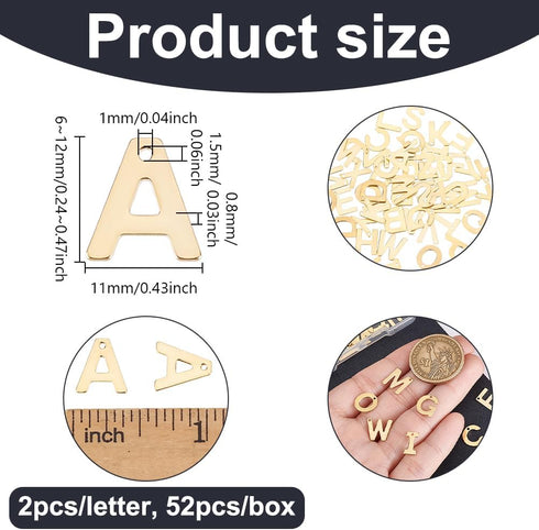 PH PandaHall 52pcs Letter Charms, A-Z Pendent Stainless Steel Letter Pendants Initial Charm Golden Alphabet Charms for Best Friend Couple Bracelet...