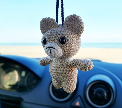 Cute Bear Crochet Handmade, Rearview Mirror Charm, Car Decor Aesthetic Pendant Car Interior Ornament for Gifts....