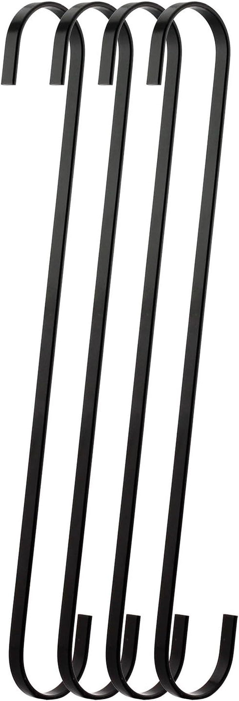4-Pack 12 Inch Black Chrome Finish Steel Hanging Flat Hooks - S Shaped Hook Heavy-Duty S Hooks, for Kitchenware, Pots, Utensils, Plants, Towels, G...