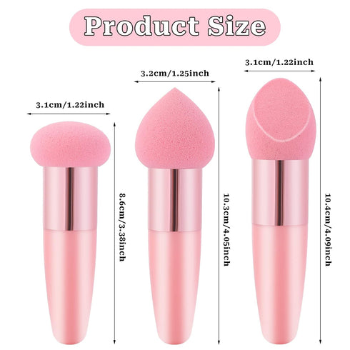 3Pcs Makeup Sponge Facial Foundation Sponge Professional Makeup Blending Sponge with Handle Beauty Sponge Blender Dry & Wet Use Makeup Sponges for...