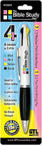 G.T. Luscombe Bible Study, 4-Colors-In-1, Blue, Pink, Yellow, Black, Color Coding, No Bleed, Retractable, Cushion Grip, Ballpoints, 1.0 Medium Poi...