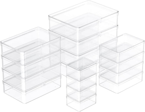 16pcs Small Plastic Organizer Storage Boxes 4 Sizes Rectangle Clear Plastic Organizer Storage Box Mini Mini Empty Containers with Lids for Beads, ...