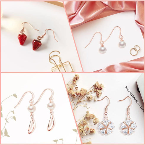 Rose Gold 925 Sterling Silver Earring Hooks Hypoallergenic 100Pcs Ear Wires Fish Hooks for Jewelry Making Supplies Findings with 100Pcs Clear Rubb...