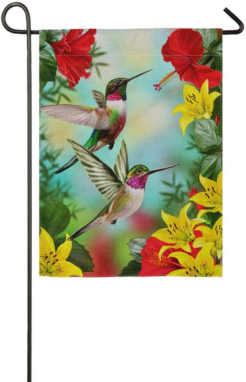 Hummingbird Garden Flag Banner 12.5"x18", Red flowering hibiscus and yellow lilies Decorative Flag for Wedding Anniversary Home Outdoor Garden Dec...