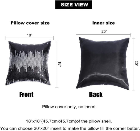 Eternal Beauty Sequin Pillow Covers, Glitter Decorative Pillowcase for Home Decor Throw Cushion Couch Sofa Bed Living Room, 18x18 inches, Black+Si...